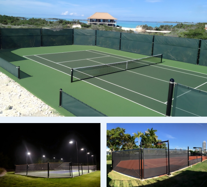 Pickleball glass fencing on three different installations.