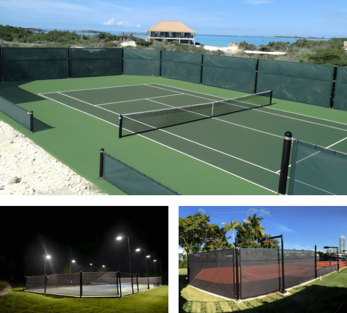 Pickleball glass fencing on three different installations.