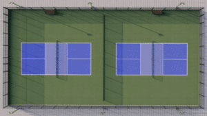 1 tennis court to 2 pickleball courts conversions layout