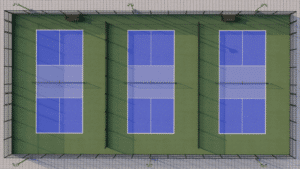1 tennis court to 3 pickleball courts conversions layout