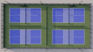 1 tennis court to 4 pickleball courts conversions layout