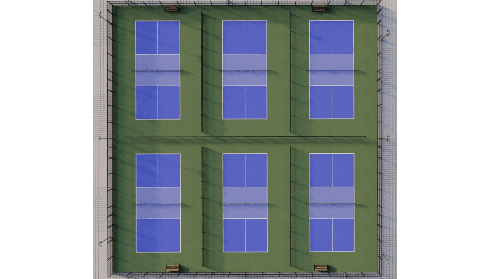 two tennis court to six pickleball court converion layout