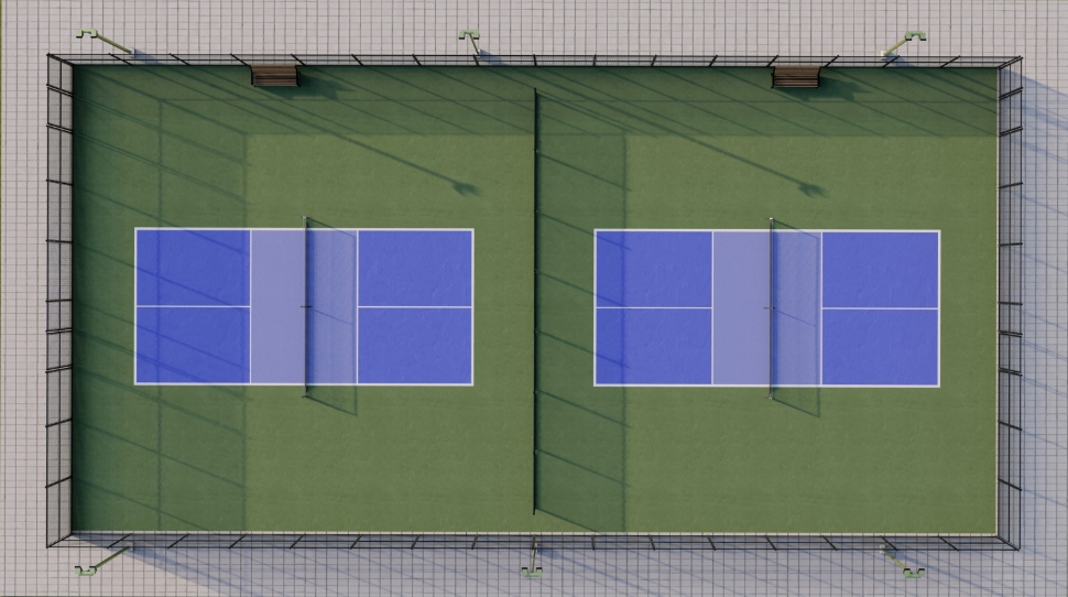 2-court pickleball court with glass fencing system