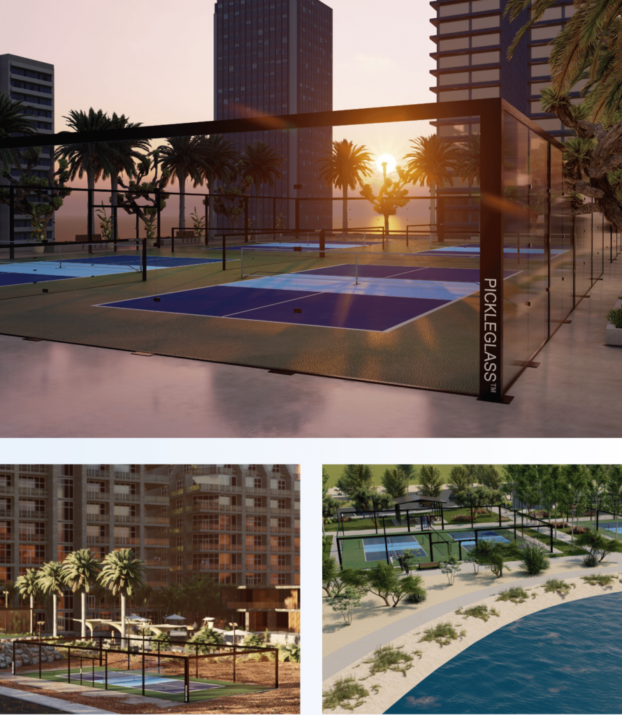 Miami Sunset Pickleball Court Glass
