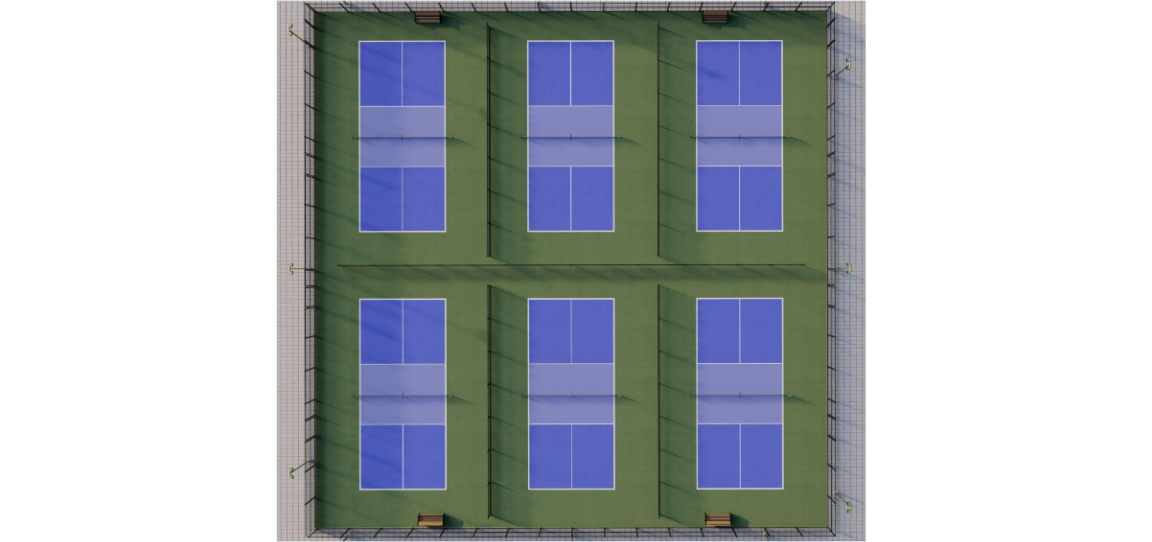 6-court pickleball court view