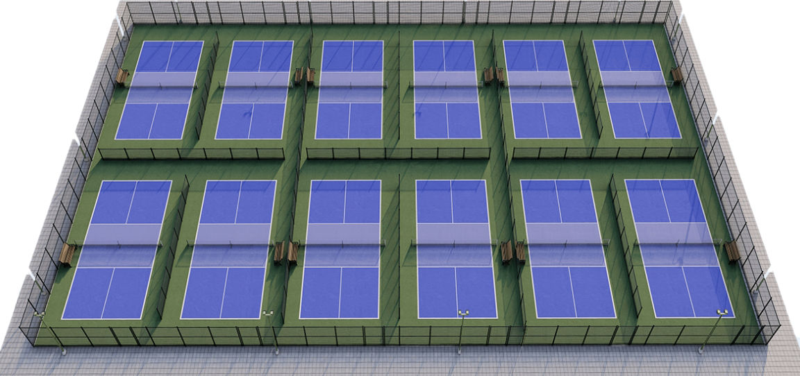 12-court pickleball court arrangement
