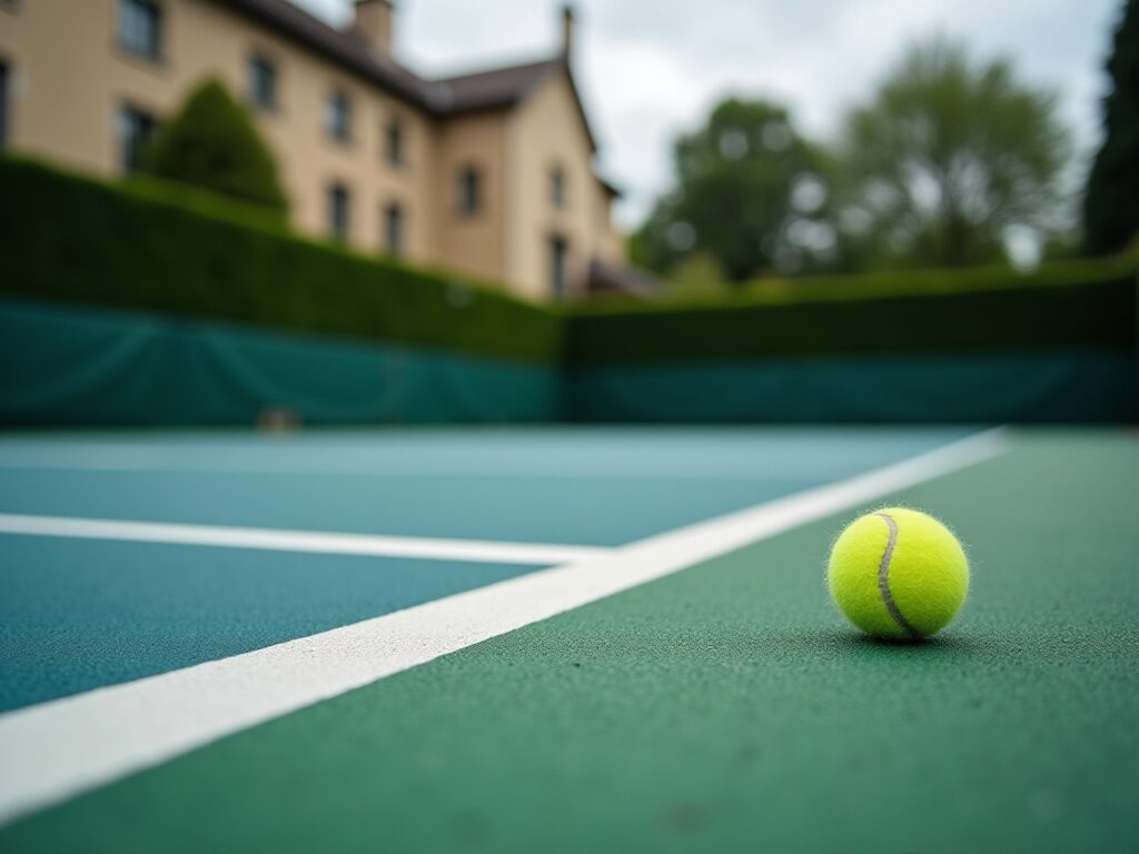 tennis court with a tennis ball