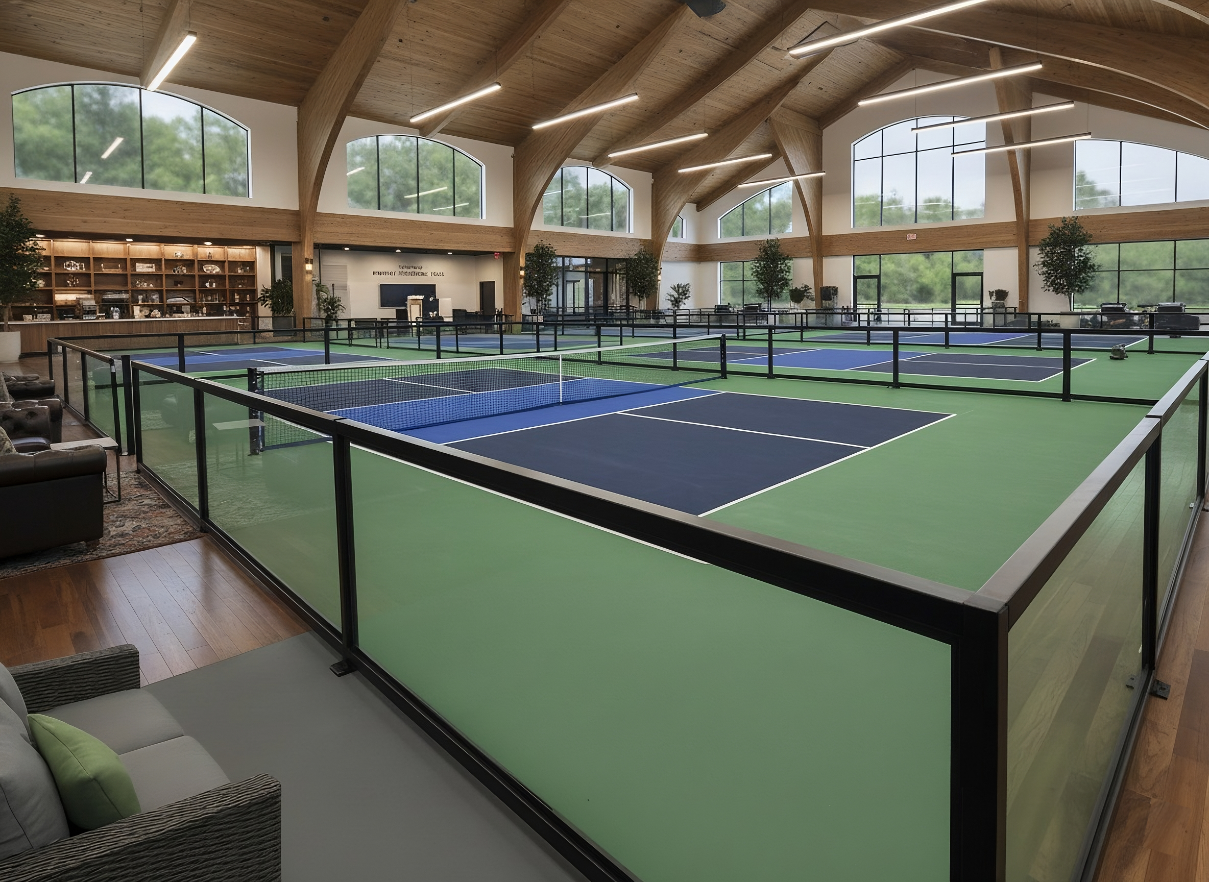 PICKLEGLASS Divider glass court partition at an upscale club