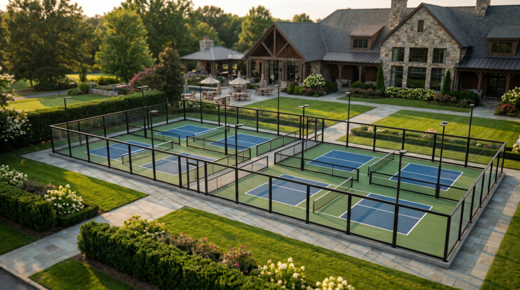 Country Club Pickleball Courts Glass Enclosure